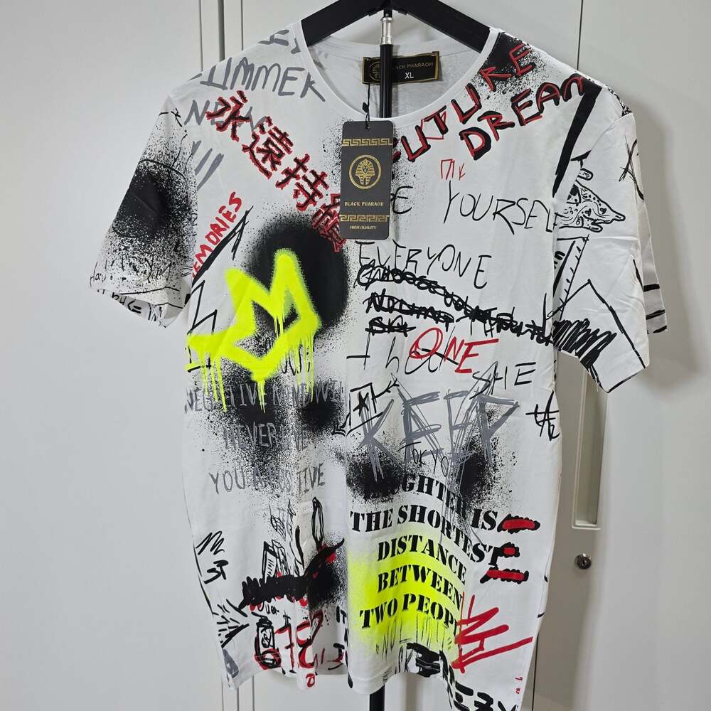 Black Pharaoh Graffiti Print Cotton T-Shirt